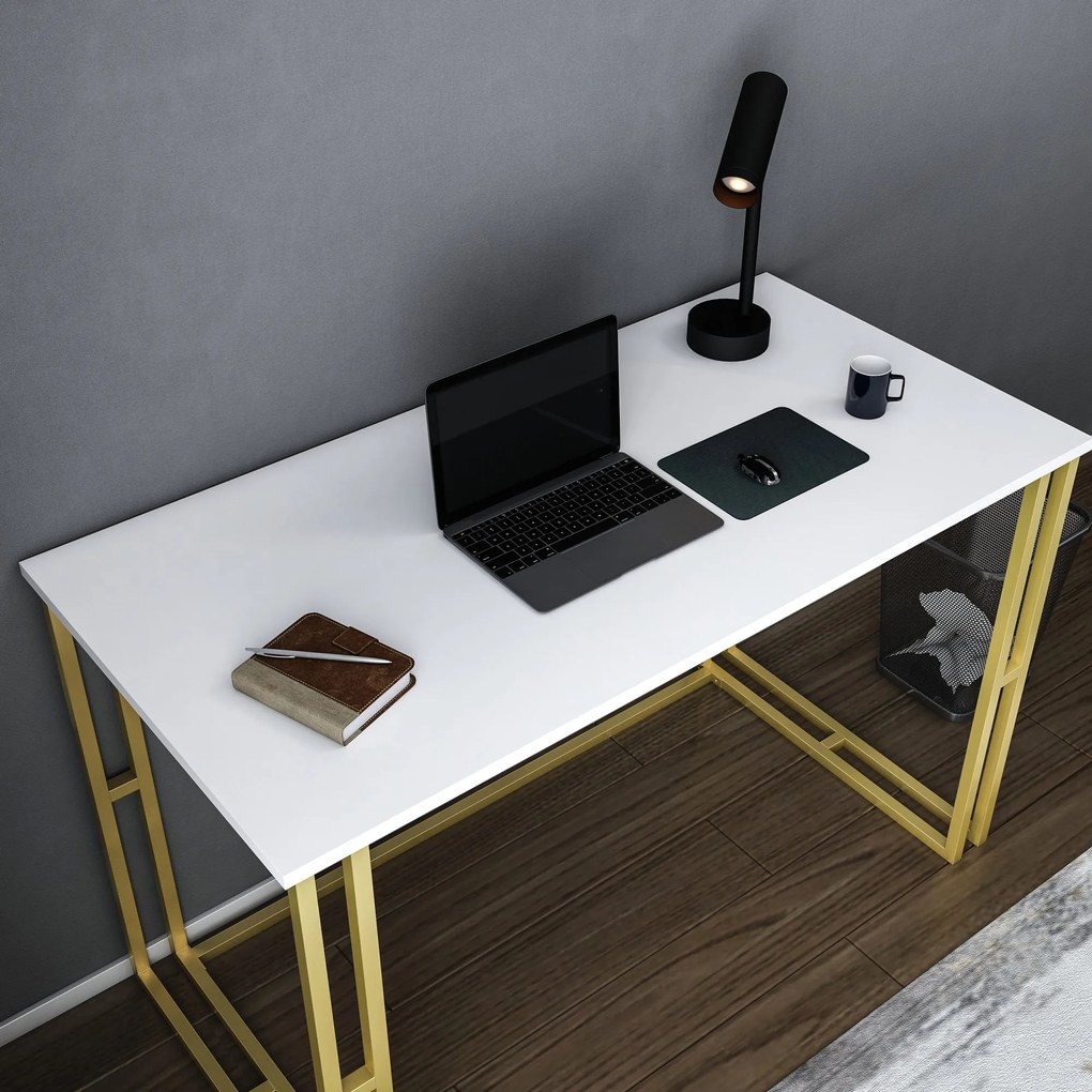 Secretária de Estudo Kane - Dourado e Branco - 120x60x74.8 cm