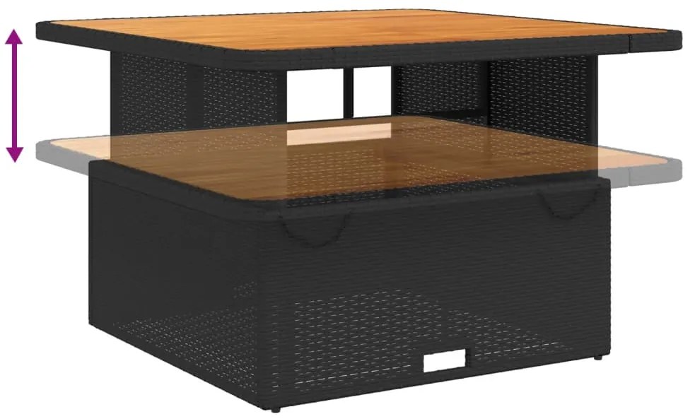 2 pcs conjunto sofás de jardim com almofadões vime PE preto