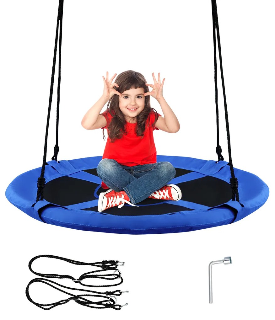 Baloiço redondo para crianças 150kg Diâmetro 100cm Altura Ajustável com Acessórios para Jardim Exterior Azul