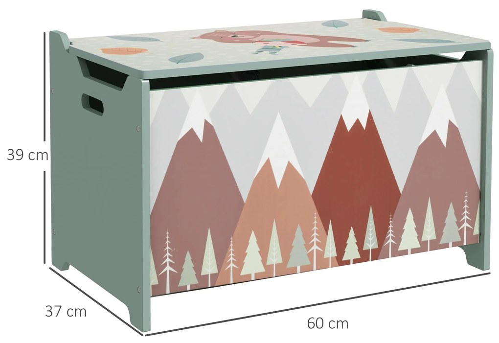 Baú de Brinquedos Organizador de Brinquedos para Crianças de 3 a 8 Anos com Estampado em Animaos 60x37x39 cm Verde
