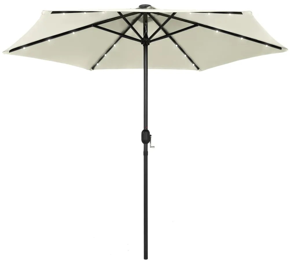 vidaXL Guarda-sol jardim luzes LED/poste alumínio 270 cm branco areia