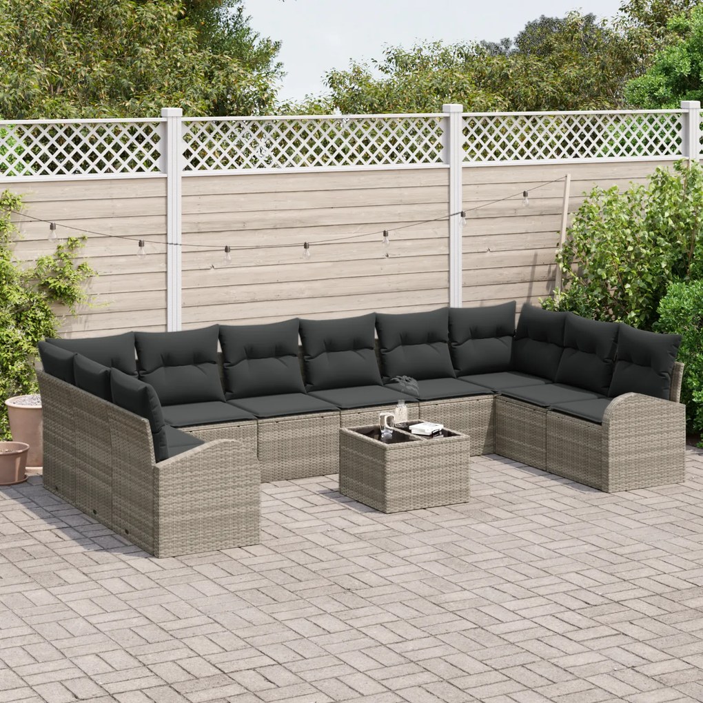 Conjunto de Sofá de Jardim vidaXL 11 Peças com Almofadas Cinza Rattan
