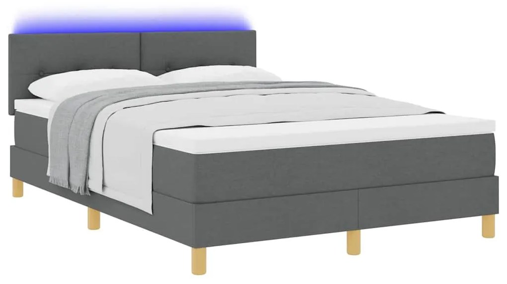 Cama Box com Colchão e LED Cinza Escuro 140x190 cm Tecido