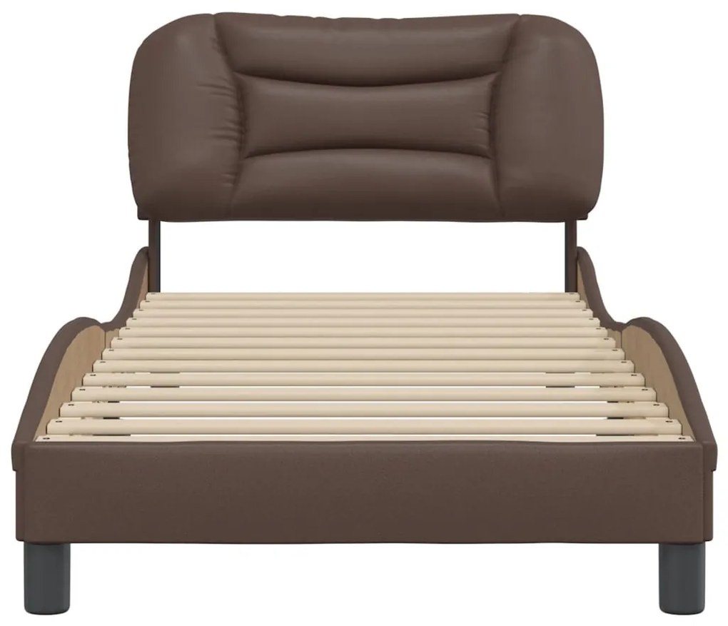 Estrutura cama c/ cabeceira 90x200 cm couro artificial castanho
