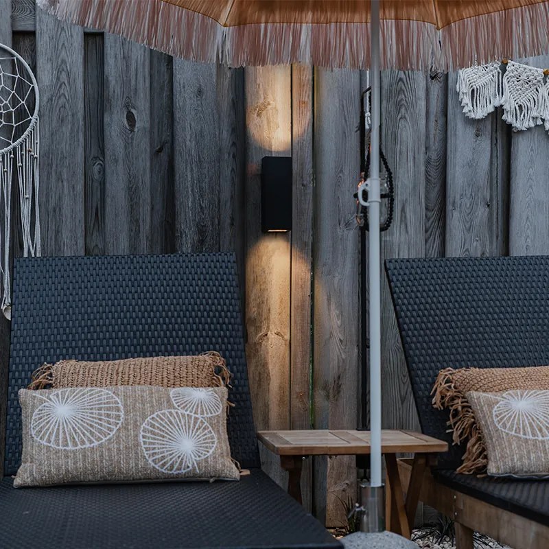 Candeeiro de parede moderno preto 2 luzes GU10 AR70 IP54 - Baleno