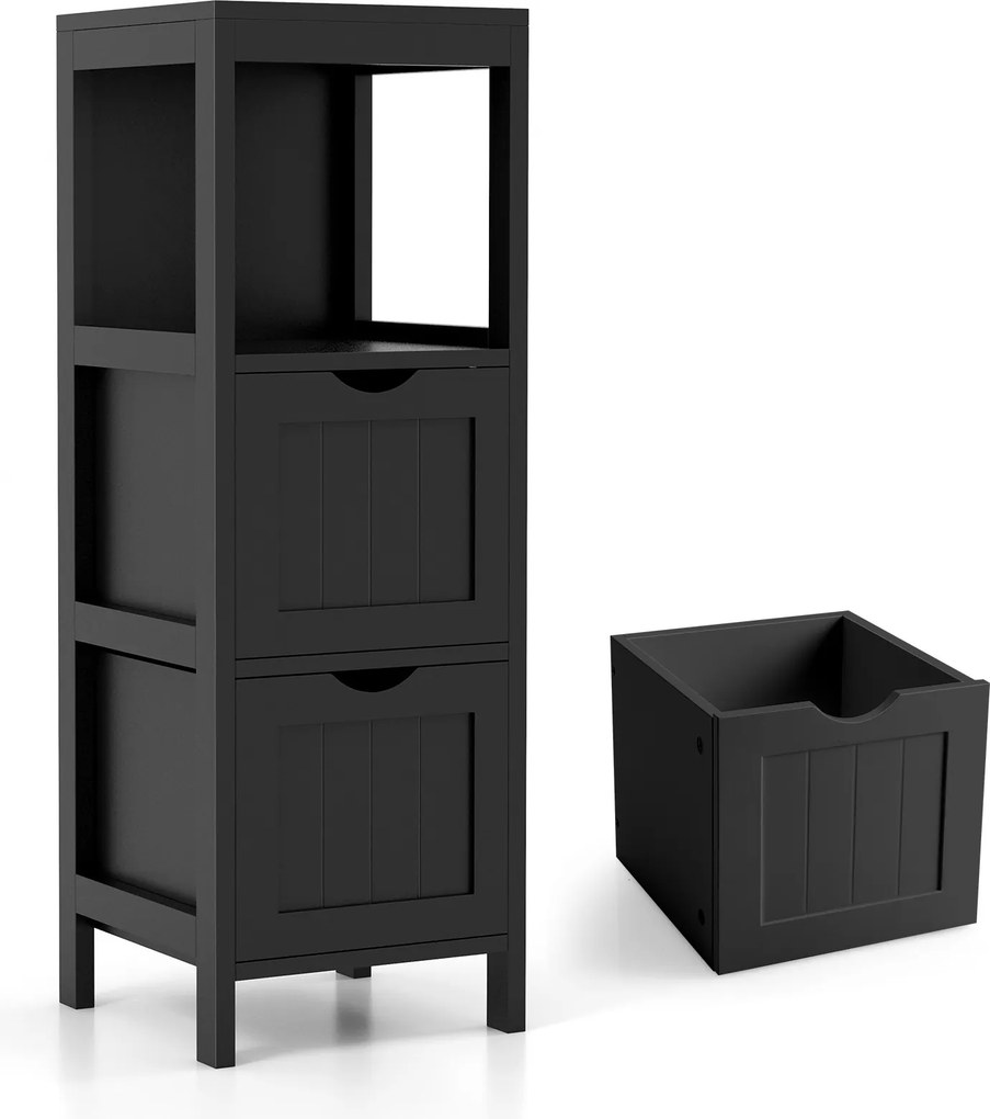 Armário para casa de banho com gavetas de arrumação 30 x 30 x 89 cm, com 2 gavetas extraíveis, lateral estreita,  preto