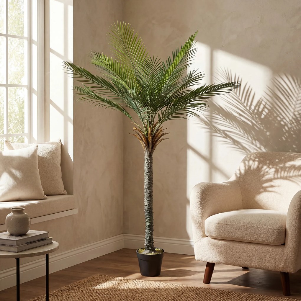 Planta Artificial Decorativa 180 cm Palmeira Artificial com Vaso e Folhas para Interior Verde