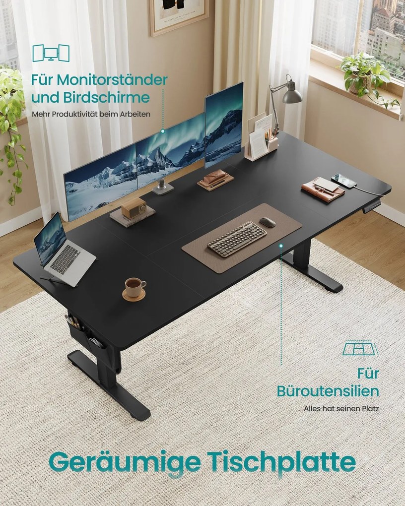Secretária elétrica com altura ajustável 180 x 80 x (72-120) cm preta