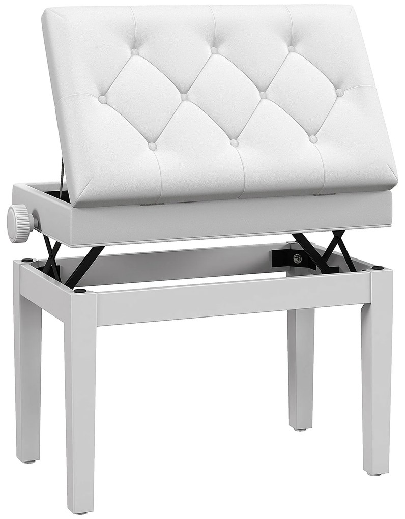 HOMCOM Banco de Piano com Espaço de Armazenamento e Altura Ajustável Carga 200 kg 54,5x33x48-58 cm Branco | Aosom Portugal