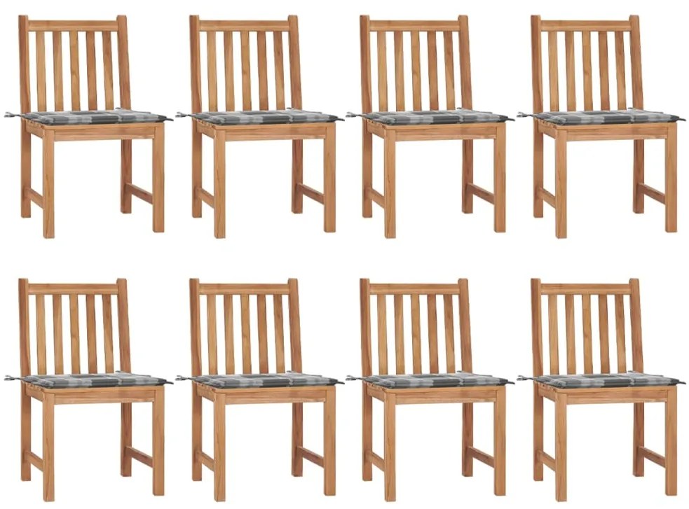vidaXL Cadeiras de jardim 8 pcs c/ almofadões madeira de teca maciça