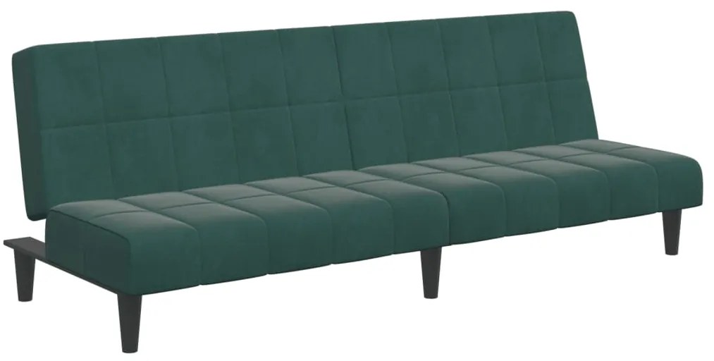 Sofá-cama 2 lugares c/ apoio de pés veludo verde-escuro