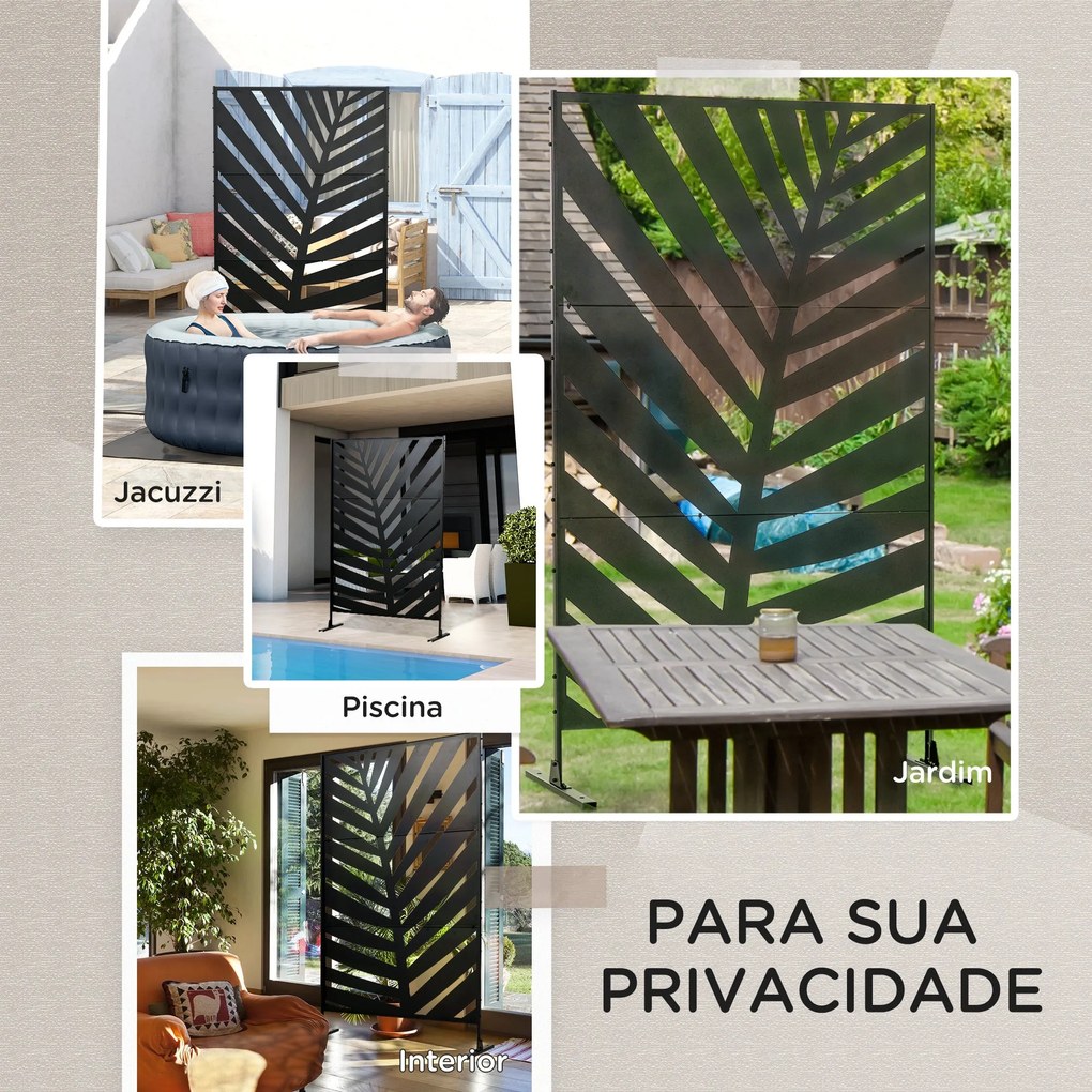 Biombo de 3 Peças Separador de Ambientes com Desenho de Folha de Banan