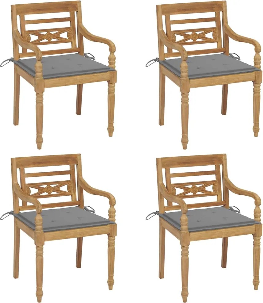 vidaXL Cadeiras Batávia com almofadões 4 pcs madeira de teca maciça