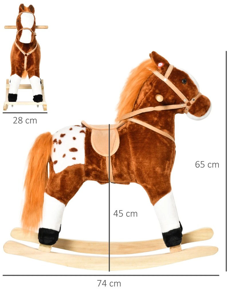 ® Cavalito de Baloiço para crianças a partir de 3 anos com Sons 74x28x