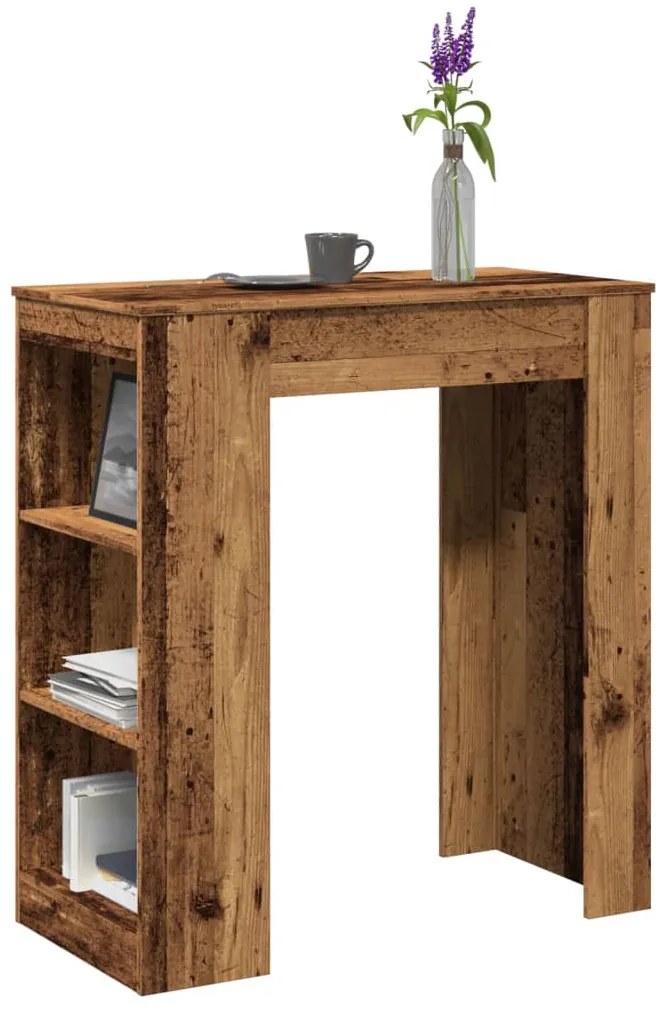 vidaXL Mesa de bar com prateleiras derivados de madeira madeira velha