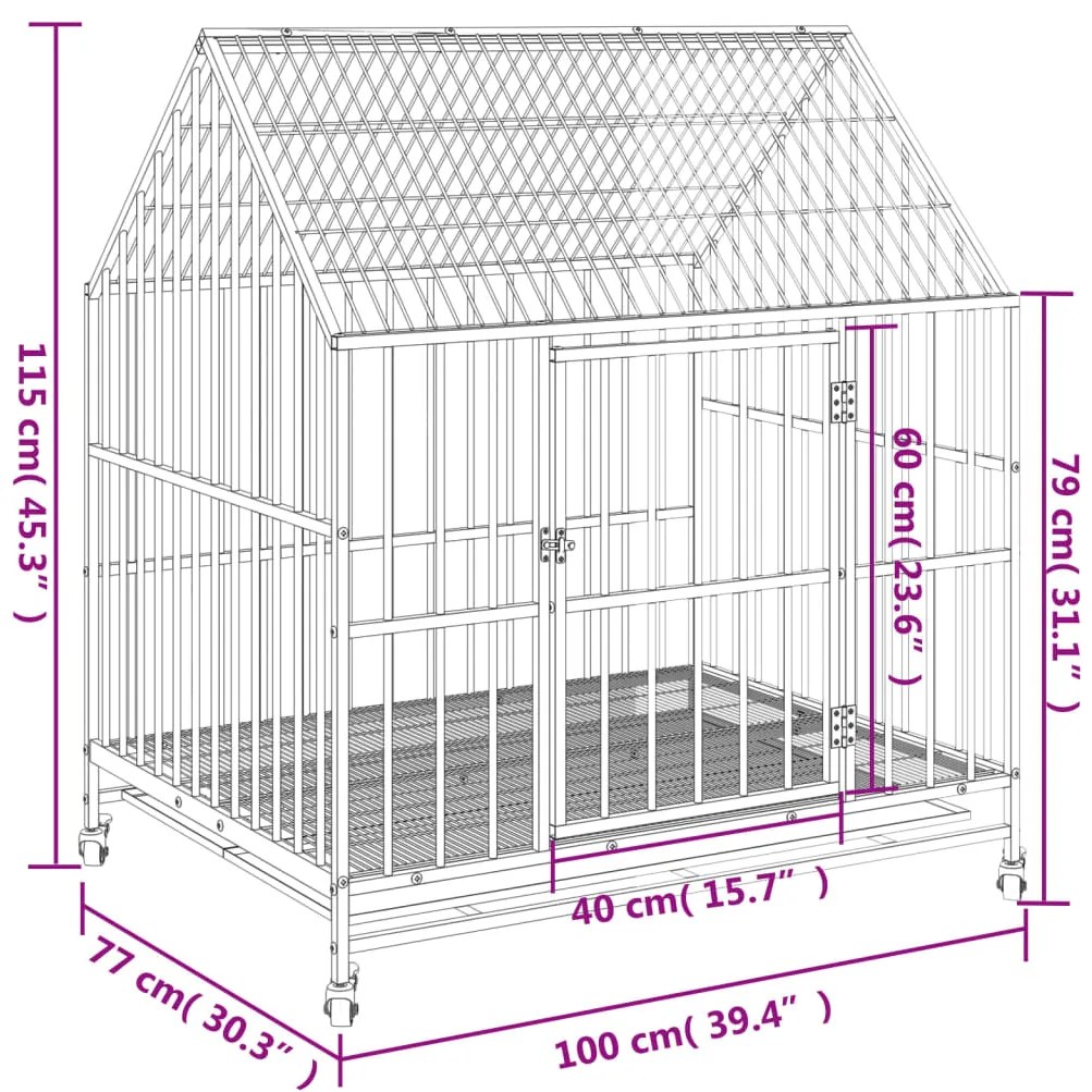 Jaula para cão com rodas aço galvanizado preto