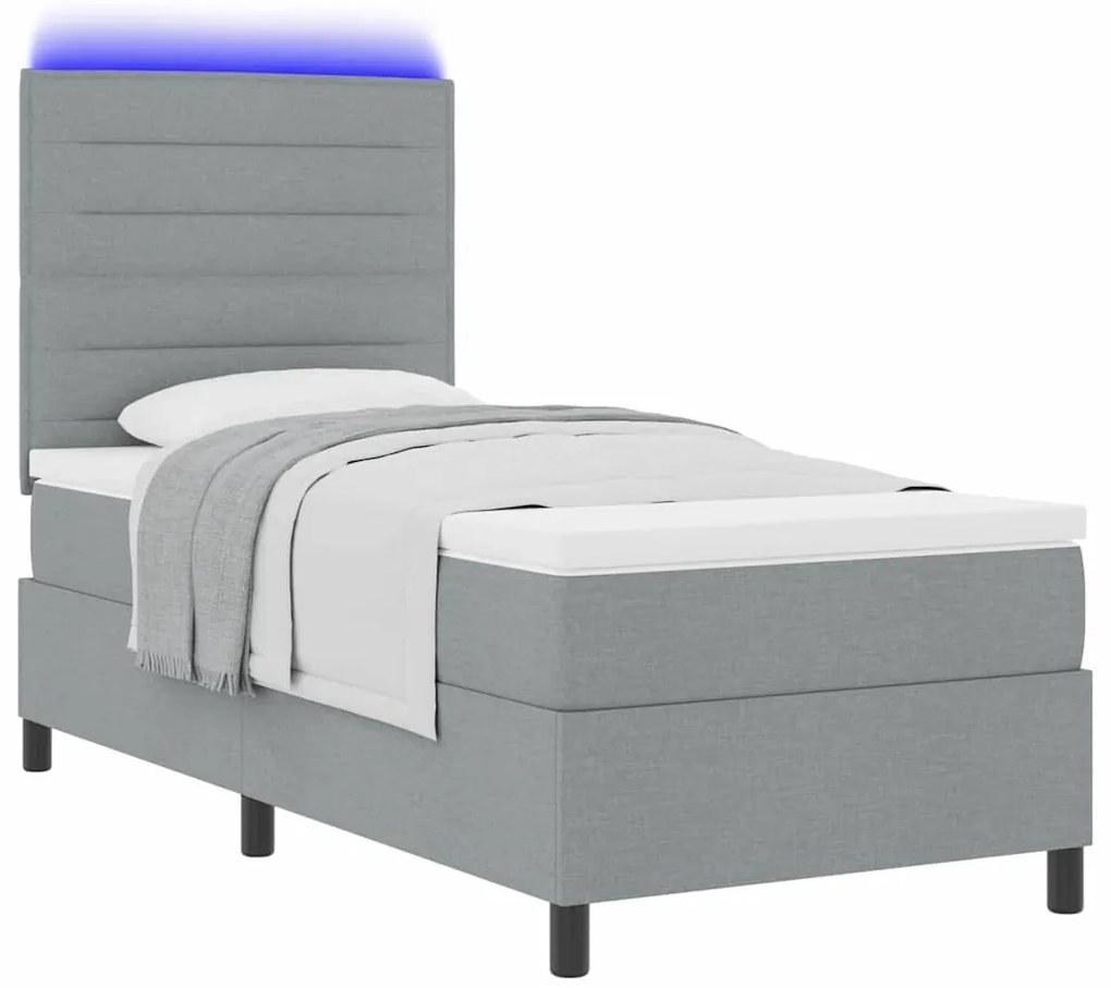 Cama box com colchão e luz LED cinza clara 80 x 200 cm