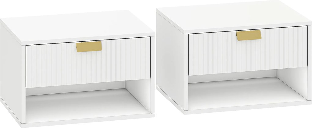 Conjunto de Mesas de Cabeceira Flutuantes com Gaveta Estriada e Prateleira Aberta 40x30x25 cm Branco