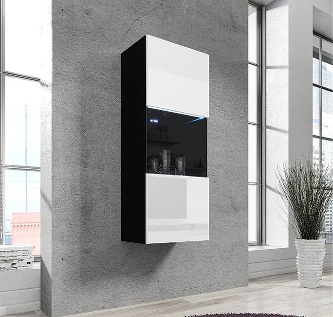Vitrine de Parede Mouronho – 40x126 cm – Preto e Branco com LED Azul e