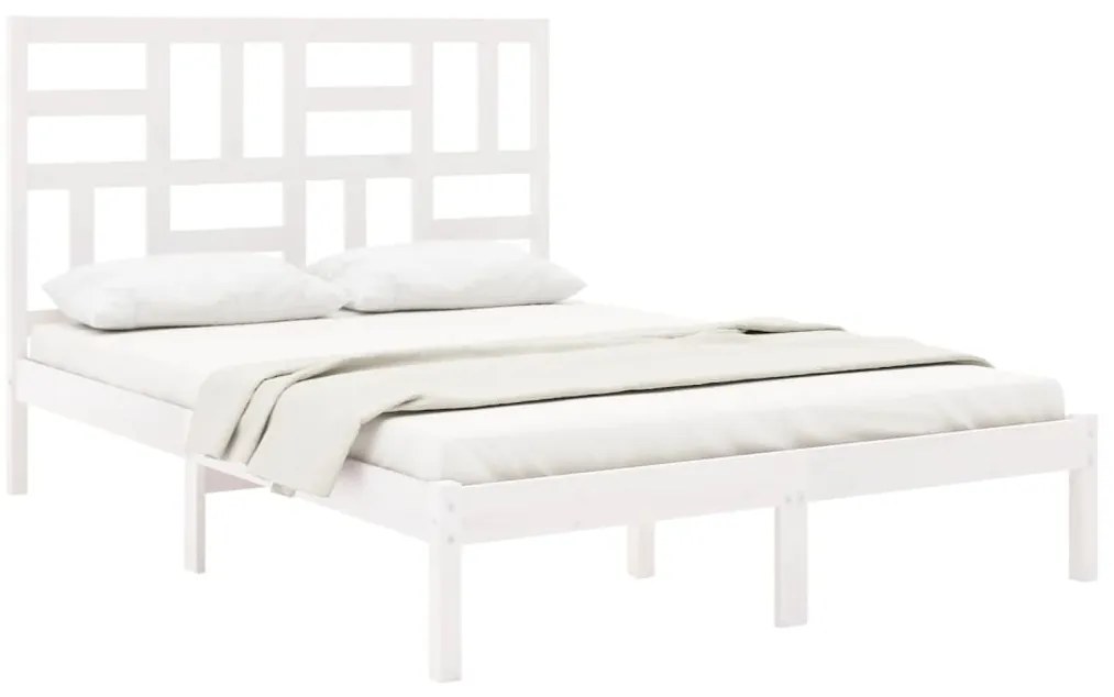 Estrutura de cama 140x190 cm madeira maciça branco