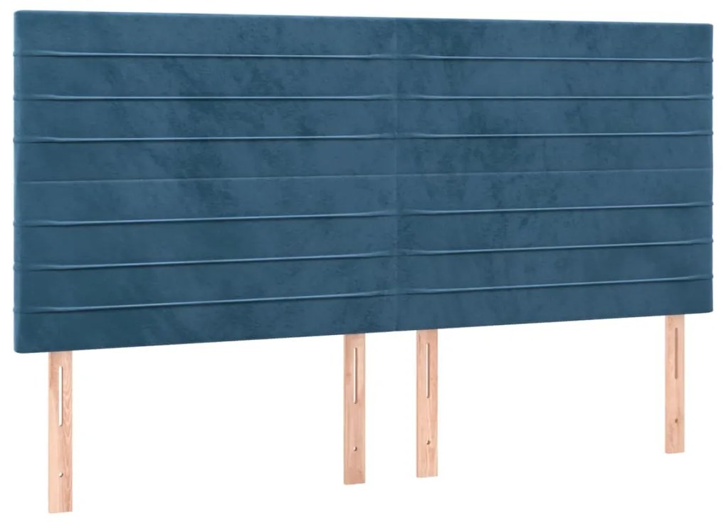 Cama box spring c/ colchão/LED 200x200 cm veludo azul-escuro