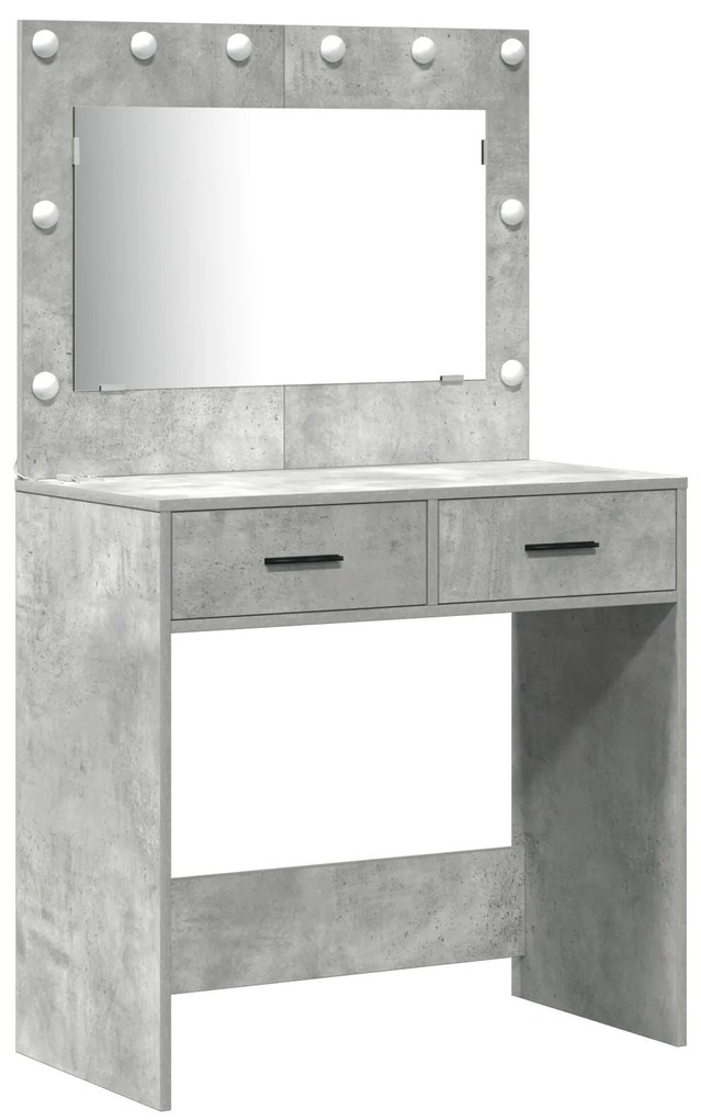 Conjunto de Mesa de Maquilhagem 3 Peças com LED Cinza Concreto Madeira