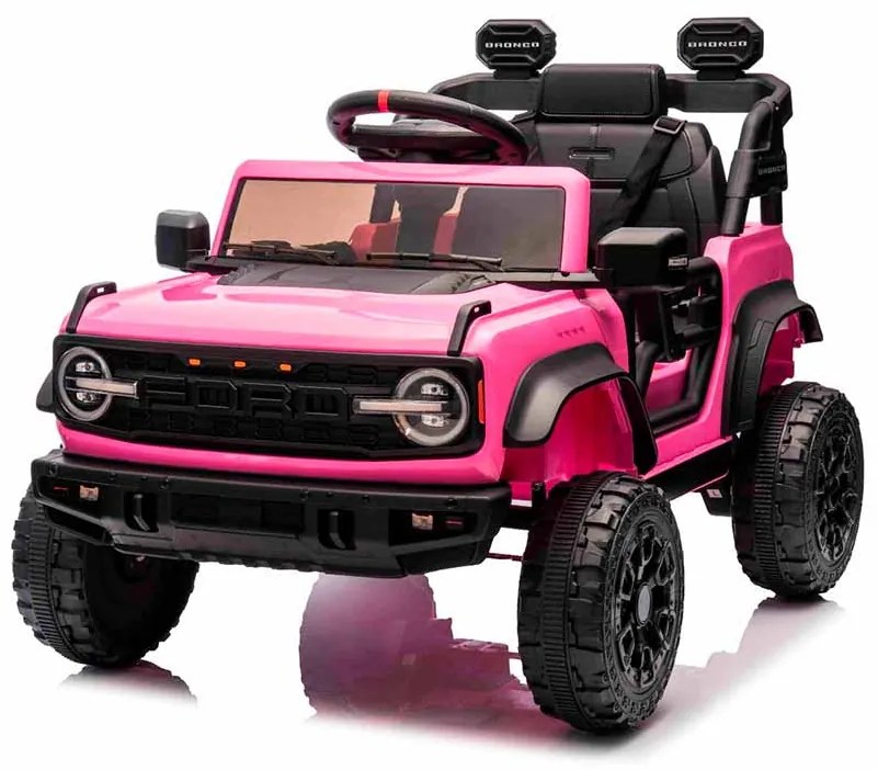 Carro elétrico para crianças 12V Ford Bronco com tração traseira, licenciado (1 Lugar) bateria de lítio, leitor de MP3 com entrada USB, luzes LED Rosa