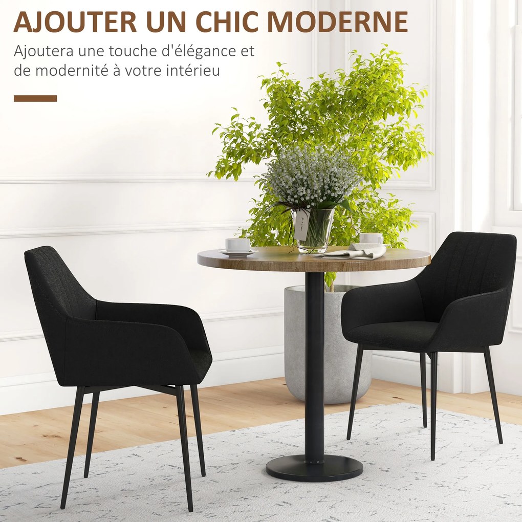 Conjunto de 2 cadeiras de sala de jantar Design escandinavo (MESA NÃO INCLUIDA) Pernas cónicas em metal pretas