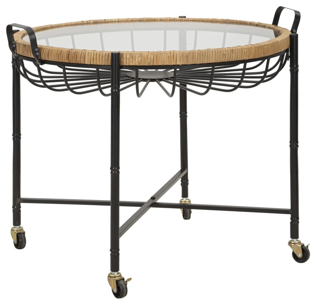 MESA CEBU COM VIDRO E RODAS 70,5X65X57 CM