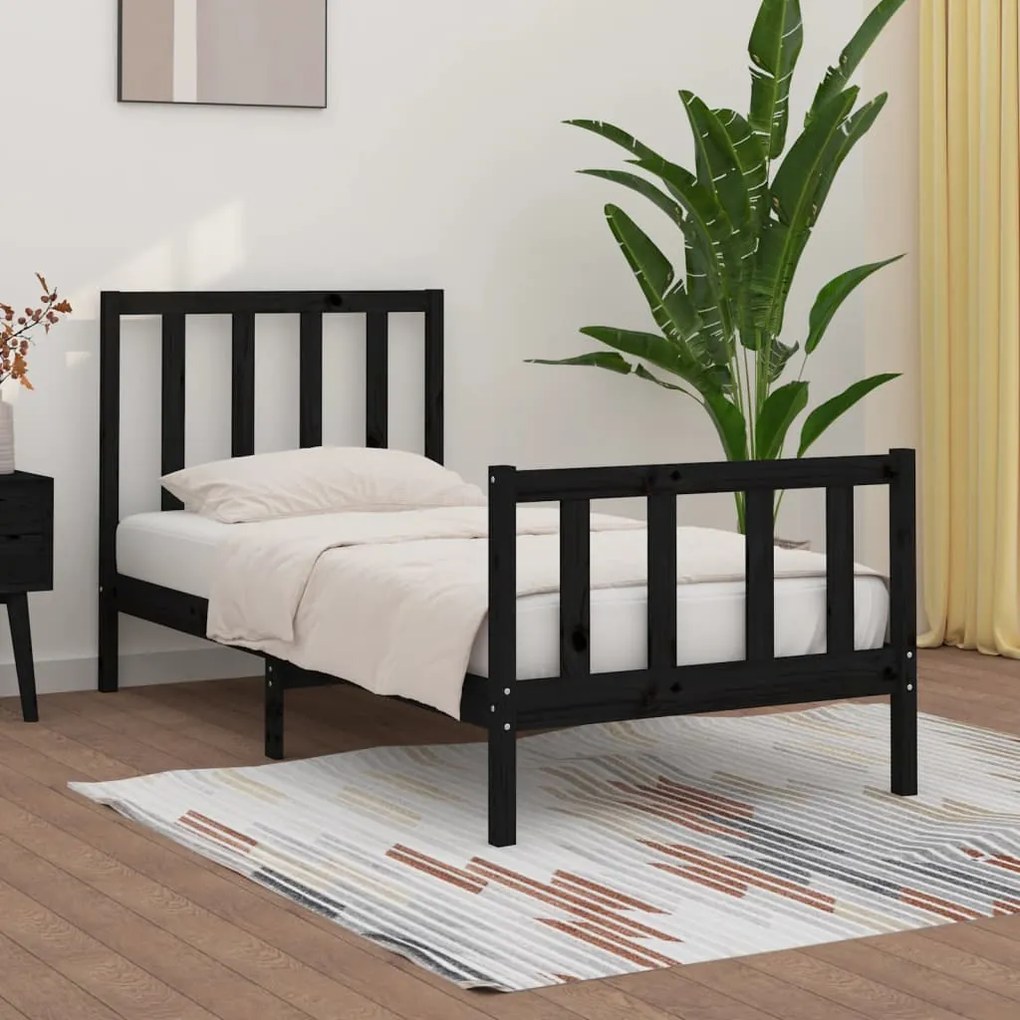 Estrutura cama pequena solteiro 75x190 cm madeira maciça preto