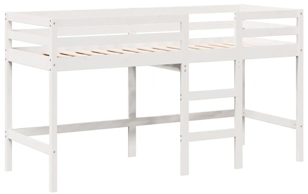 Cama alta c/ escada e telhado 80x200 cm pinho maciço branco