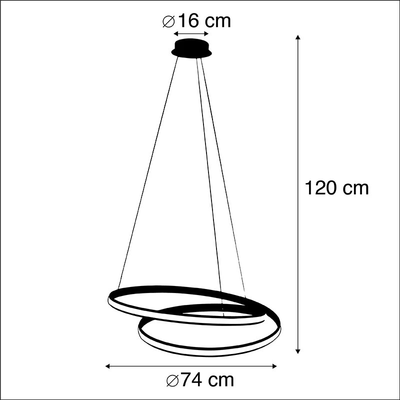 Candeeiro de suspensão moderno preto 74 cm com LED - Rowan Moderno