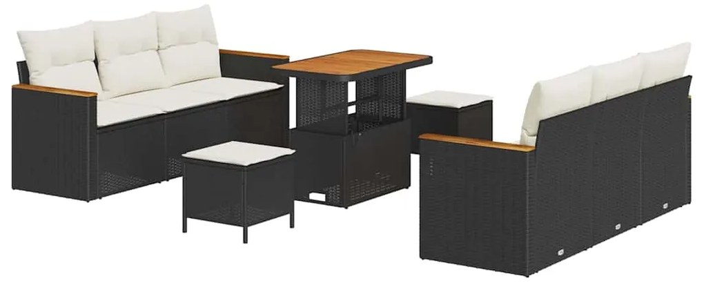 Conjunto de Sofás de Jardim vidaXL com Almofadas Preto Rattan Poliéste