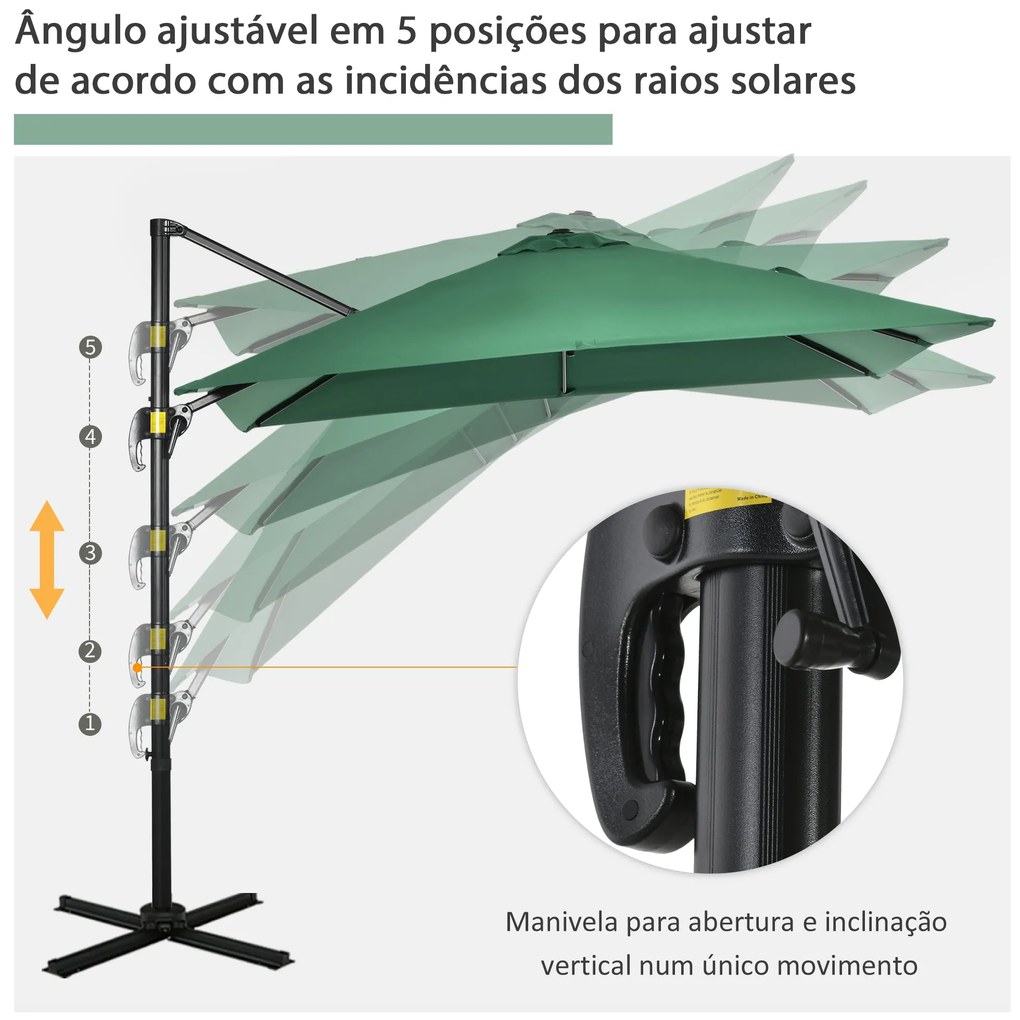 Chapéu de Sol de Jardim 245x245x245 cm Chapéu de Sol Excêntrico com Ro