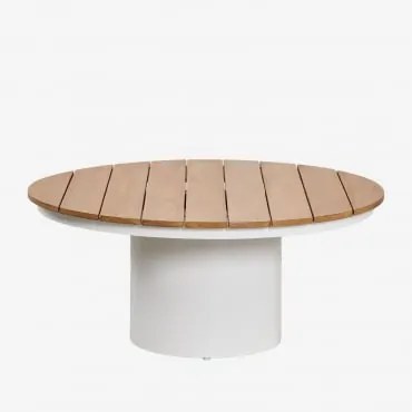 Mesa De Centro Para Jardim Redonda Ø90 Cm Em Madeira De Teca E Alumínio Anturio Madeira De Teca - Sklum