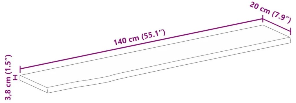 Tampo de mesa borda viva 140x20x3,8 cm mangueira áspera maciça