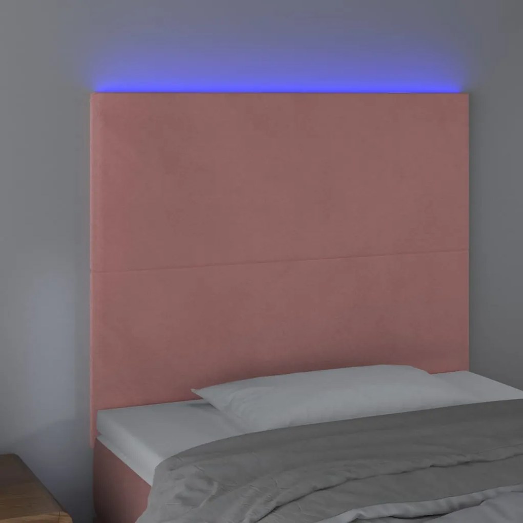 Cabeceira de cama c/ luzes LED veludo 100x5x118/128 cm rosa