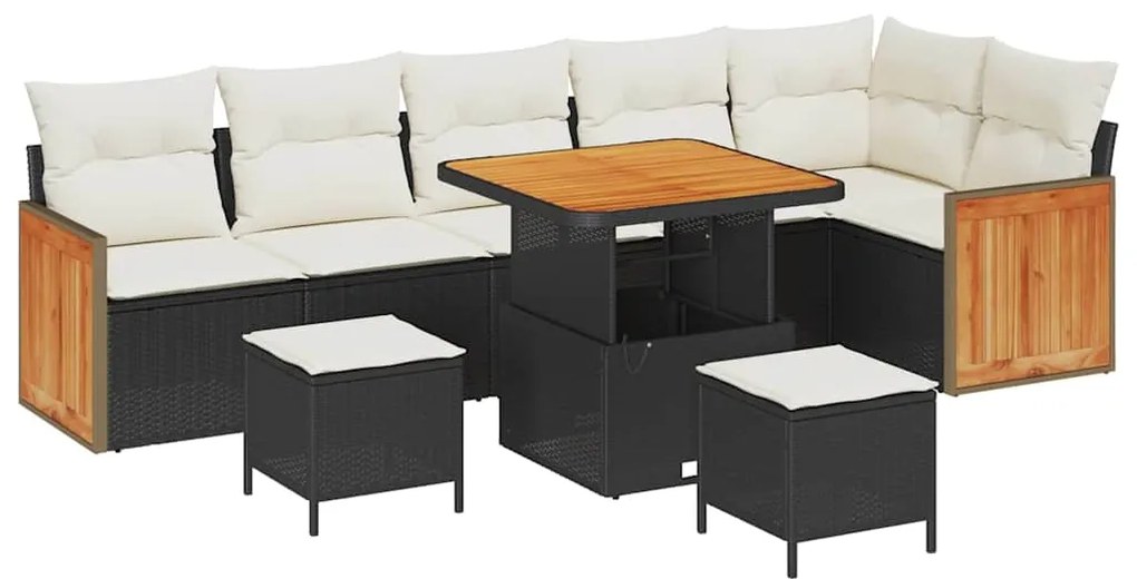 Conjunto de Sofá de Jardim de 9 Peças com Almofadas Preto Rattan Polie