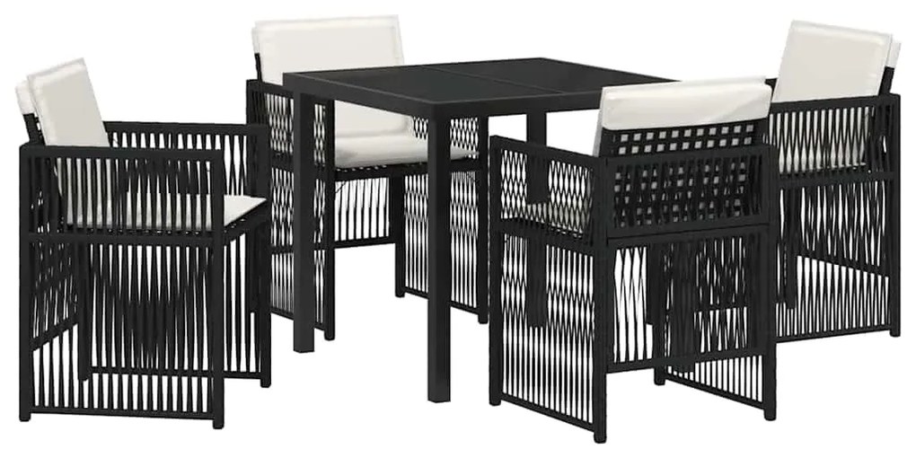 Conjunto de Jantar de Jardim com 5 Peças, Almofadas Preto e Rattan Pol