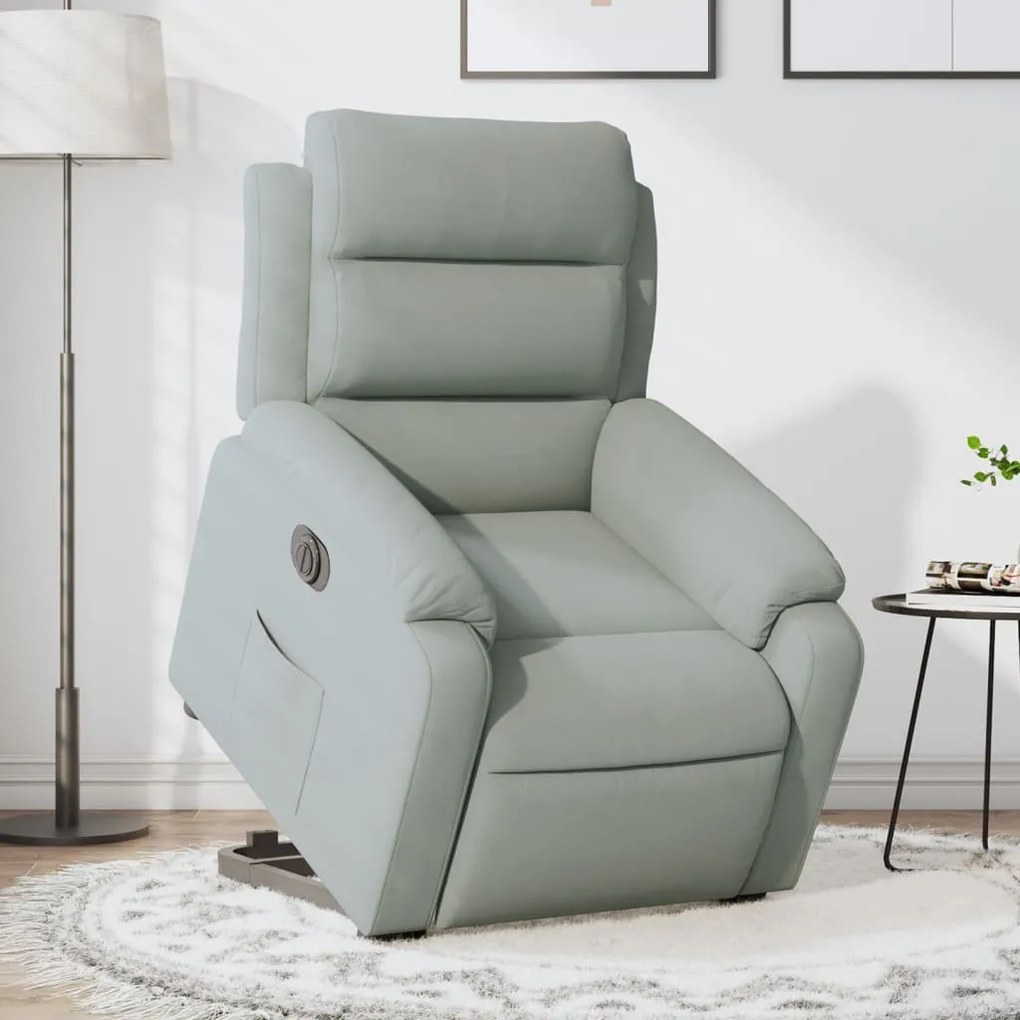 Poltrona reclinável elevatória elétrica veludo cinzento-claro