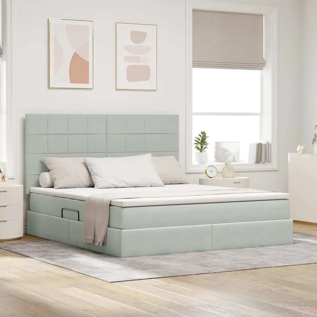 vidaXL Cama com arrumação e LED Cinzento-claro 180 x 200 cm Veludo