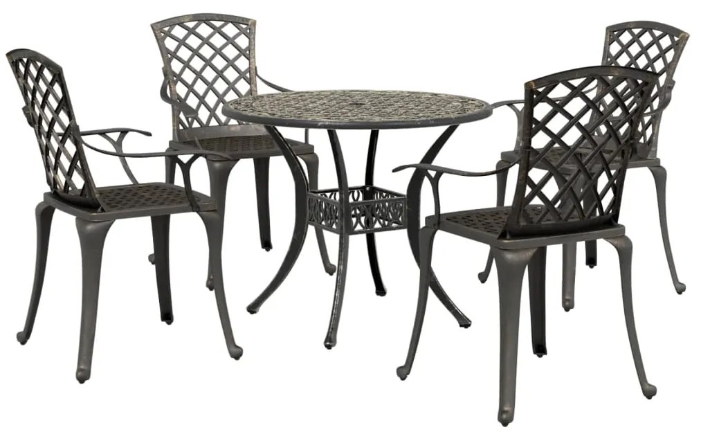 vidaXL 5 pcs conjunto de jantar para jardim alumínio fundido bronze