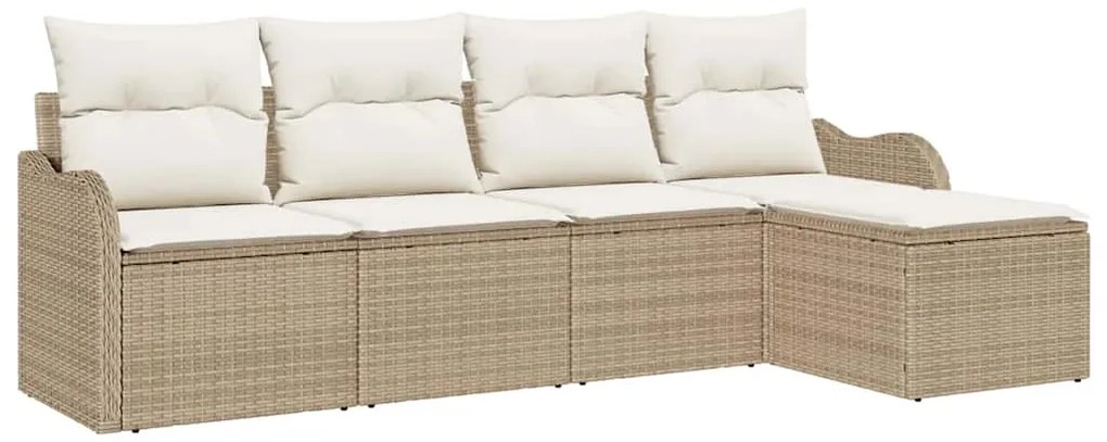 Conjunto de Sofá de Jardim 5 Peças com Almofadas Bege de Rattan