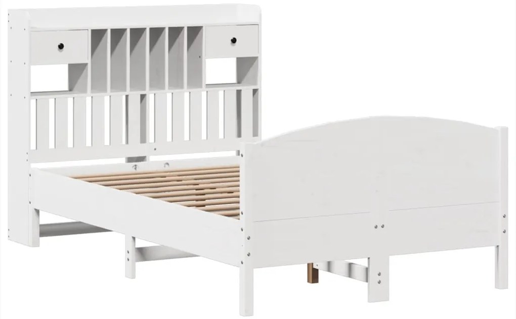 Cama com estante sem colchão 135x190 cm pinho maciço branco