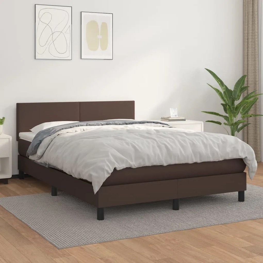 vidaXL Cama com molas/colchão 140x190 cm couro artificial castanho