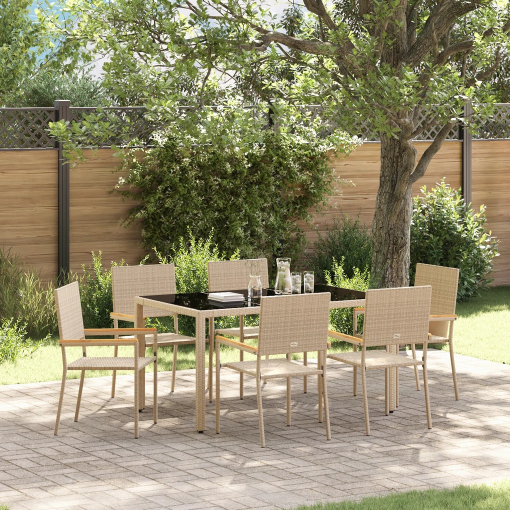 Conjunto de Jantar de Jardim vidaXL de 7 Peças Bege Rattan Sintético