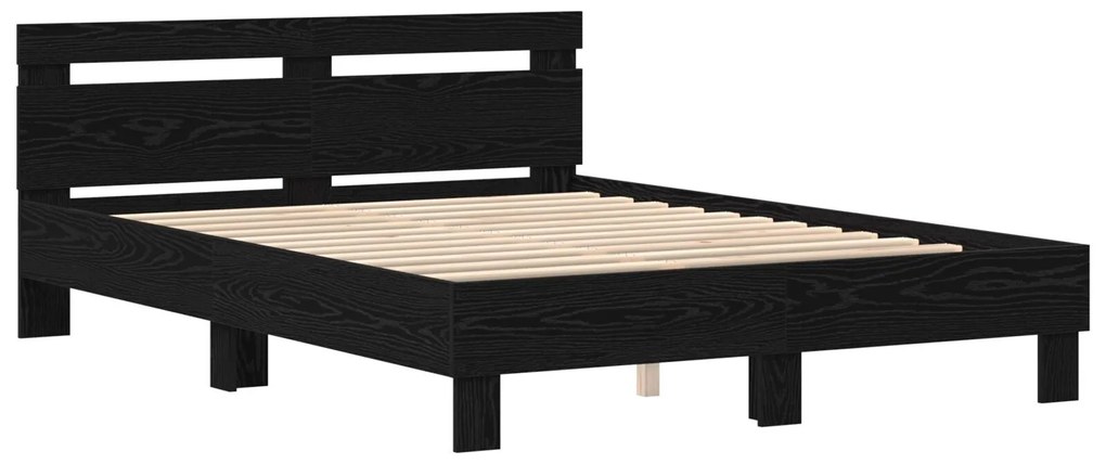 Estrutura de Cama Preta Carvalho Preto Madeira 140 x 190 cm