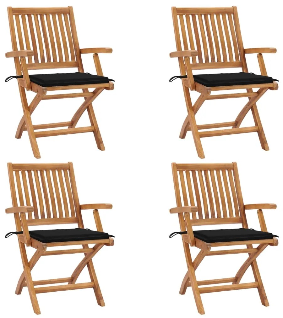 vidaXL Cadeiras de jardim dobráveis c/ almofadões 4 pcs teca maciça