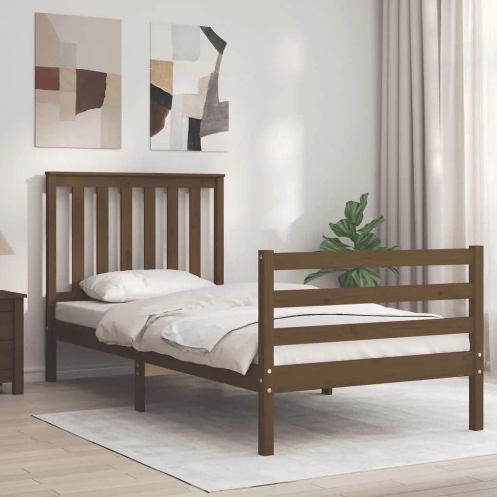 vidaXL Estrutura cama cabeceira 90x200 cm madeira maciça castanho-mel