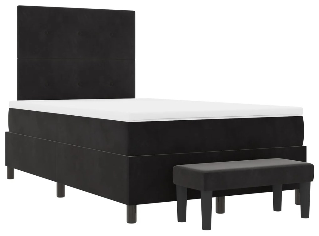 Cama Box com Colchão e Banco Preto 120x200 cm Veludo